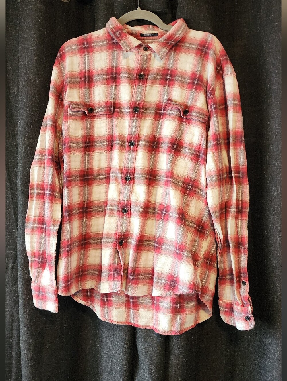 Lucky Brand Men’s 2XL Classic Fit Plaid Flannel Shirt Red Beige Cotton Button Up